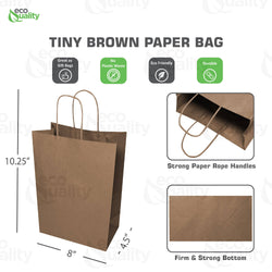 8x4.5x10.25 Tiny Kraft Paper Gift Bags: 150