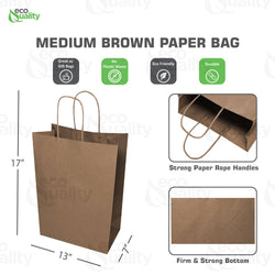 13"X7"X17" Large Kraft Paper Gift Bags w/Twine Handles Brown: 100pcs