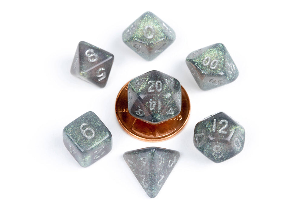 10mm Mini Dice Acrylic Polyhedral Set (24 Options): Stardust Blue/Silver