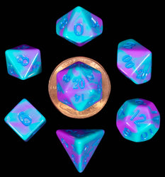 10mm Mini Dice Acrylic Polyhedral Set (24 Options): Dark Blue and Light Blue with Gold Numbers