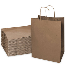 13"X7"X17" Large Kraft Paper Gift Bags w/Twine Handles Brown: 100pcs