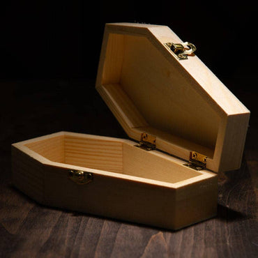 6" Unfinished Wood Coffin Box with Hinged Lid -Wooden Casket