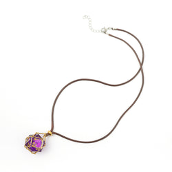 Mysticage Dice Chain Necklace with D20 - Brown Leather Chain