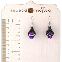D20 Purple Goth Dice Earrings : Black stainless