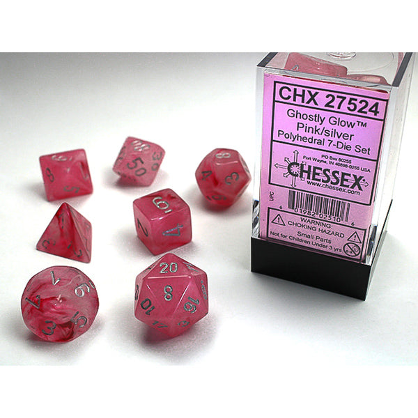 Chessex 7-Die Set Ghostly Glow - Pink/Silver