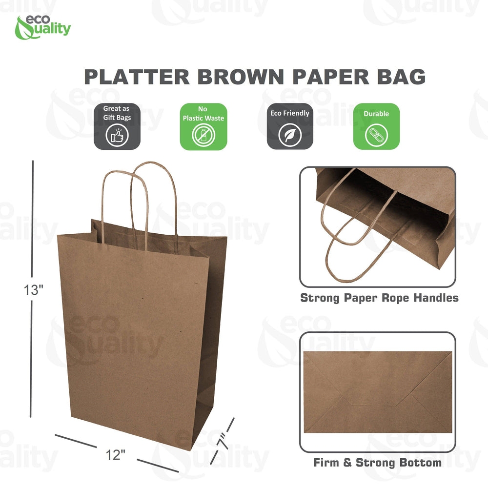 12x7x13 Large Kraft Paper Gift Bags w/Twine Handles: 100pcs