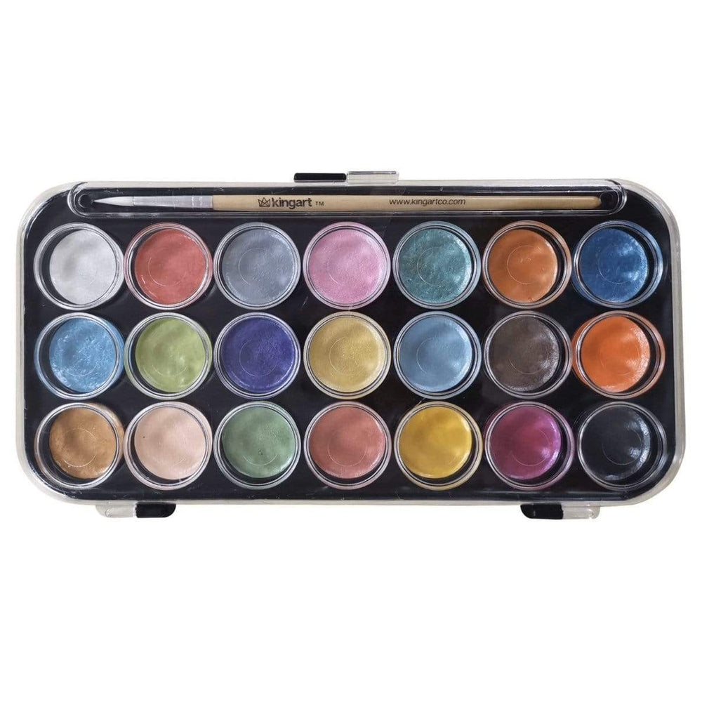 Watercolor Paint Set in Case - 21 Pearlescent Colors & Paint Brush