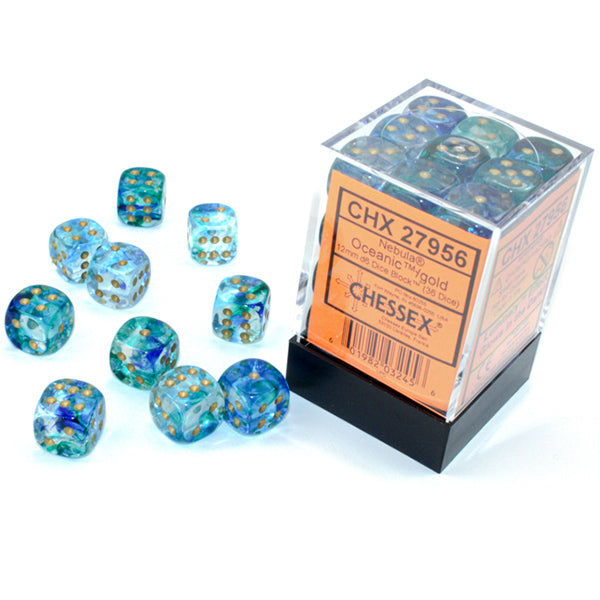 Chessex 12mm d6 (36) Nebula Luminary - Oceanic/Gold