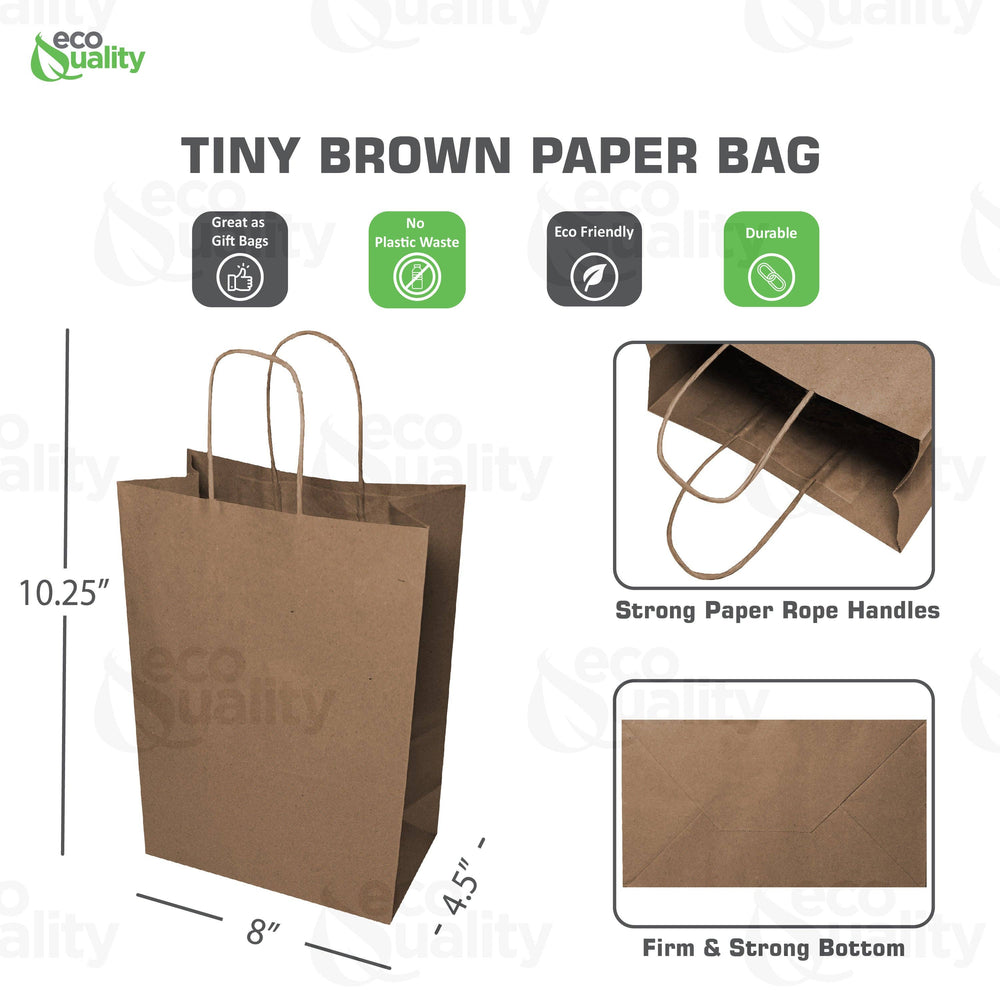 8x4.5x10.25 Tiny Kraft Paper Gift Bags: 150