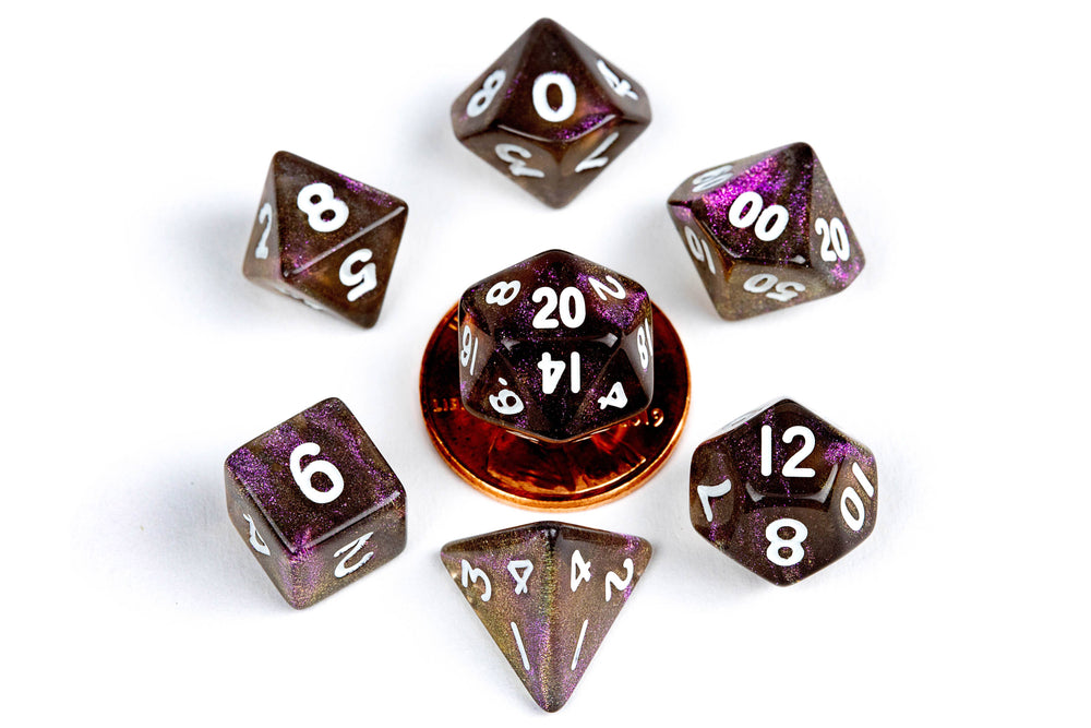 10mm Mini Dice Acrylic Polyhedral Set (24 Options): Stardust Turquoise