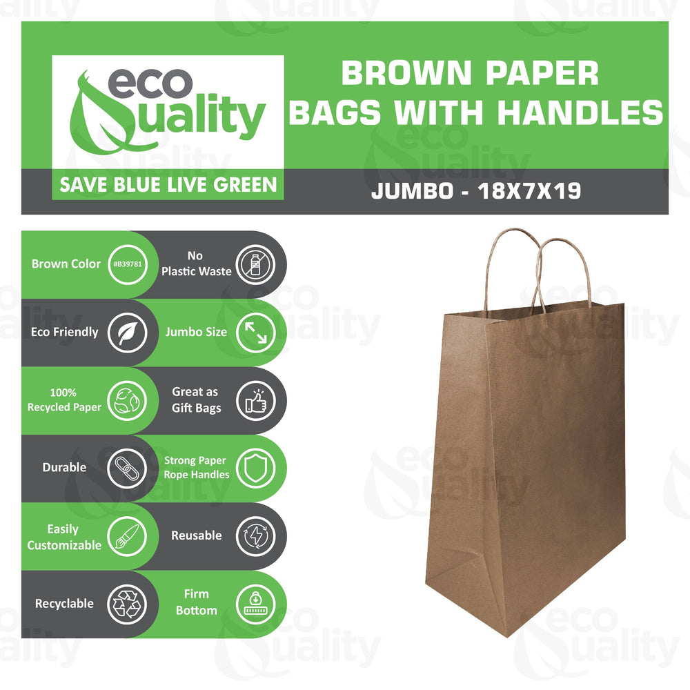 18x7x19 Jumbo Kraft Paper Gift Bags with Twine Handles Brown: 50