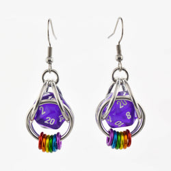 D20 Earrings - LGBTQ Rainbow or Ombre Coil: Rainbow / Purple