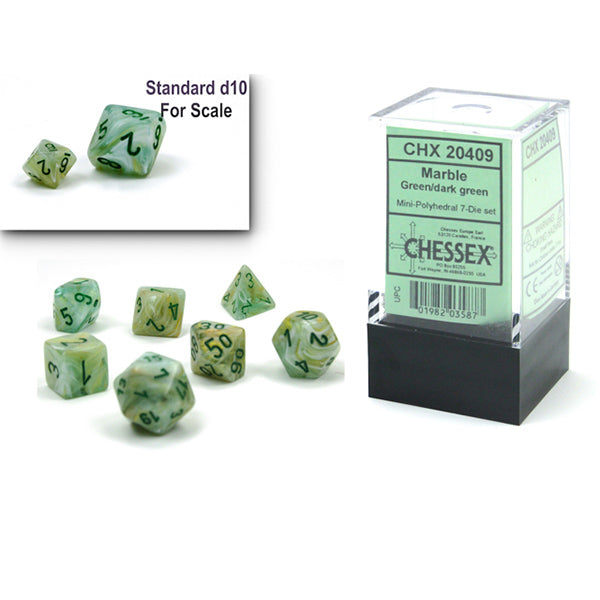 Chessex 7-Die Set Mini Marble - Green/Dark Green