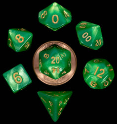 10mm Mini Dice Acrylic Polyhedral Set (24 Options): Marble with Blue Numbers
