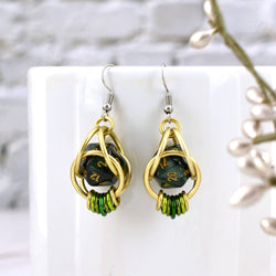 D20 Forest Green Earrings - Mini Dice Chainmaille Jewelry: Gold-plate