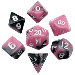 10mm Mini Dice Acrylic Polyhedral Set (24 Options): Marble with Purple Numbers