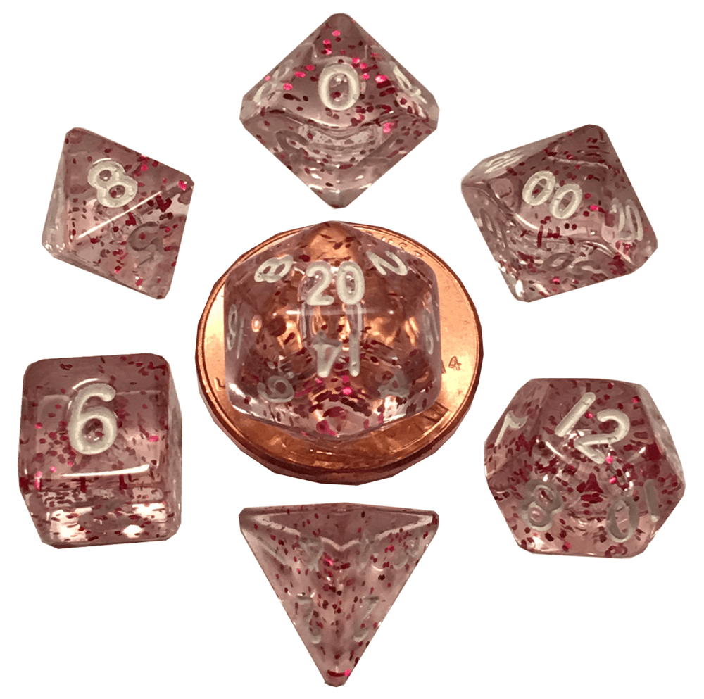 10mm Mini Dice Acrylic Polyhedral Set (24 Options): Red and Blue with White Numbers