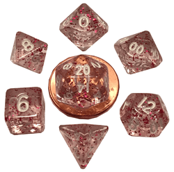 10mm Mini Dice Acrylic Polyhedral Set (24 Options): Marble with Purple Numbers