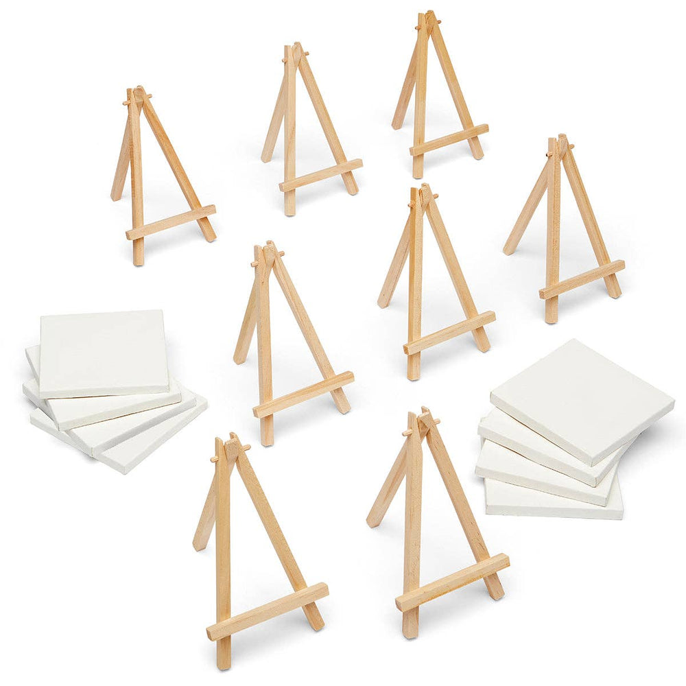 Mini Easel & Canvas Sets - 8 pcs: 3” X 3”