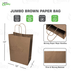 18x7x19 Jumbo Kraft Paper Gift Bags with Twine Handles Brown: 50