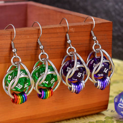 D20 Earrings - LGBTQ Rainbow or Ombre Coil: Rainbow / Purple