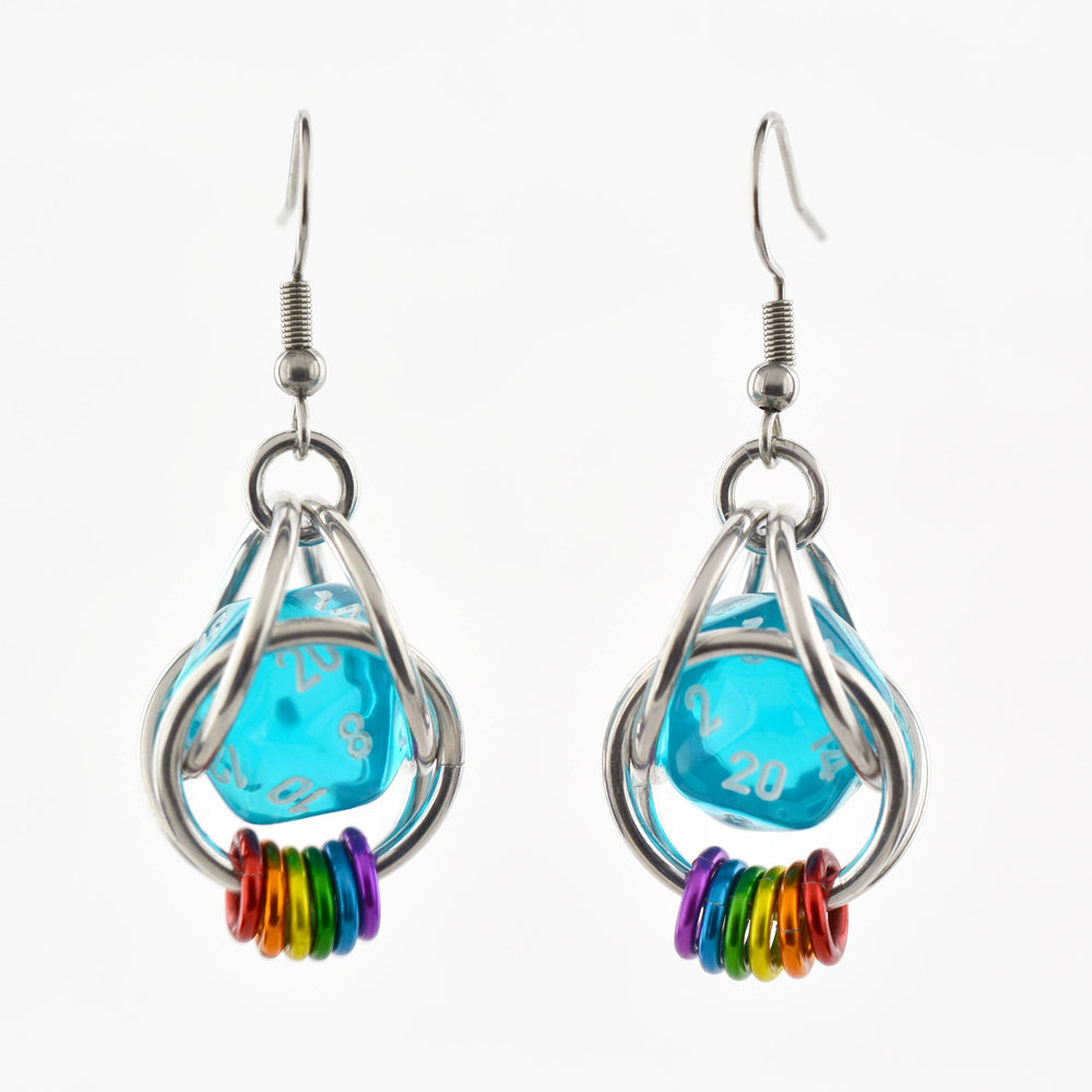 D20 Earrings - LGBTQ Rainbow or Ombre Coil: Rainbow / Purple