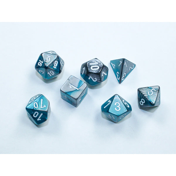 Chessex 7-Die Set Mini Gemini - Steel-Teal/White