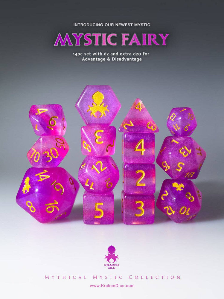 Mystic Fairy 14pc Dice Set Inked in Gold