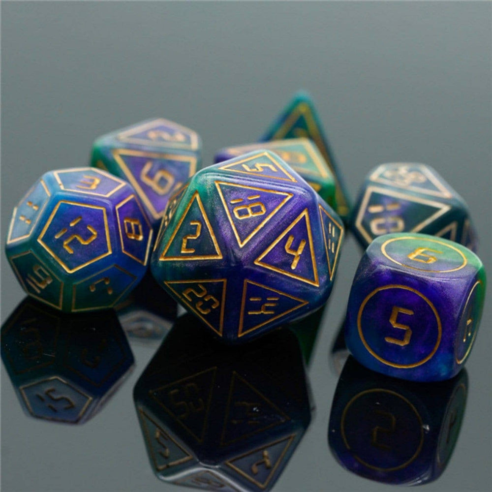 Cybernated Purple & Green RPG Dice Set - XLarge