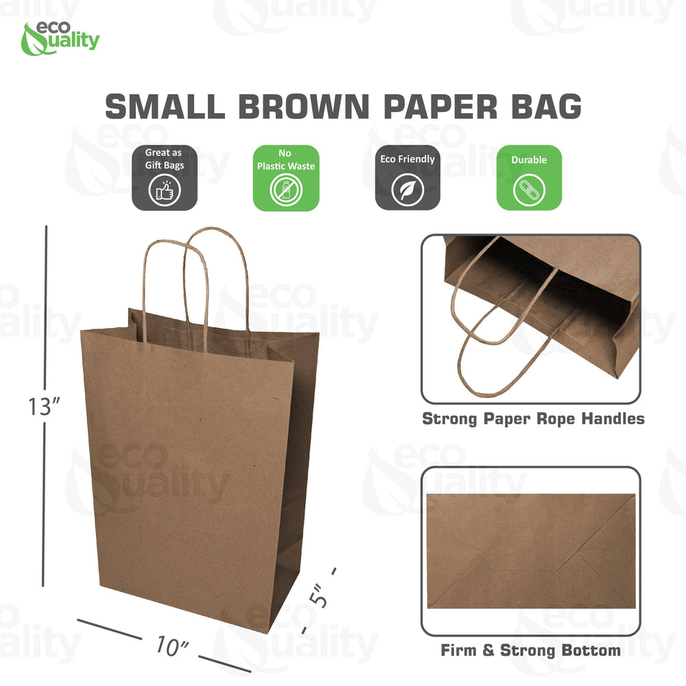 10x5x13 Medium Kraft Paper Gift Bags w/Twine Handles Brown: 100pcs