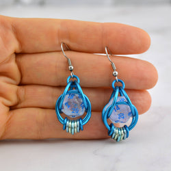 D20 Clear Blue Shimmer Earrings - UV Reactive Dice Jewelry