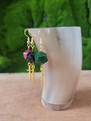 D20 Dice Earrings: Gold Daggers | Color Options | D&D Gift : Red
