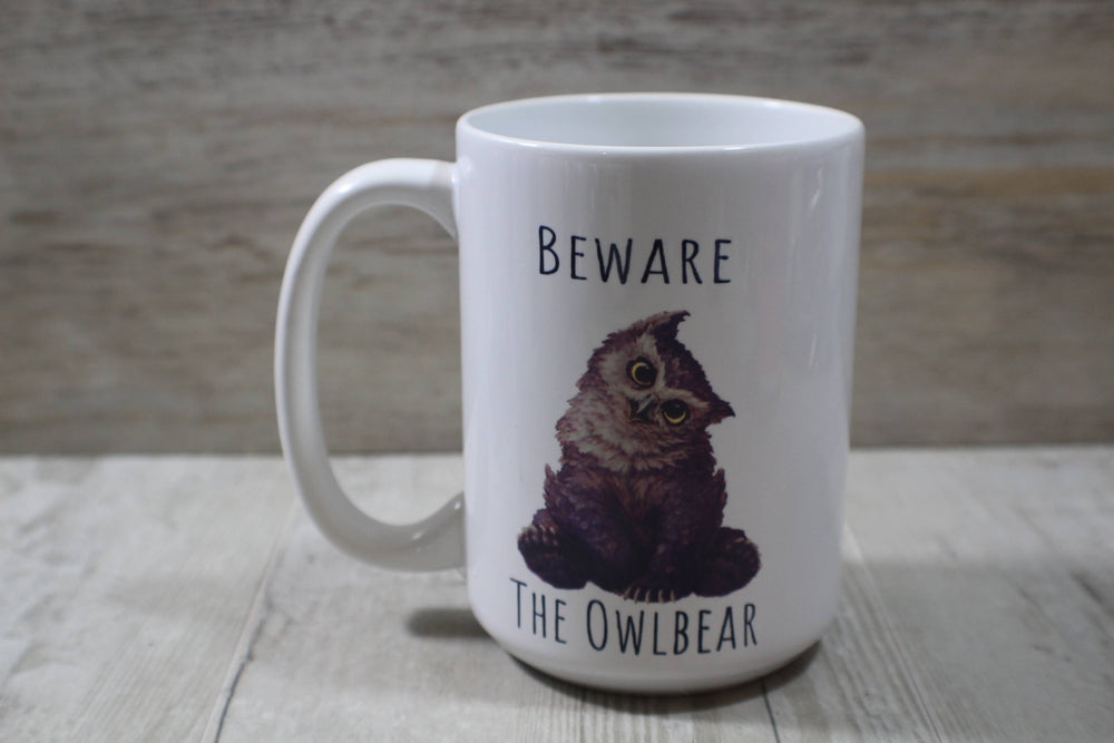 Beware the owlbear dnd // 15 oz. Ceramic Mug  : White Handle