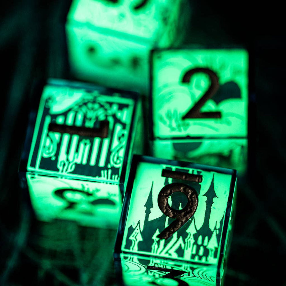 Haunted Landscapes 4-Piece Glow in the Dark Iconic D6 Dice Set