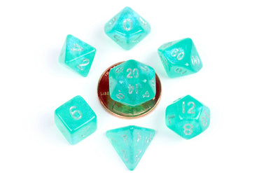 10mm Mini Dice Acrylic Polyhedral Set (24 Options): Stardust Turquoise