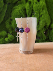 D20 Dice Earrings: Silver Daggers, Color Options | D&D Gift : Purple