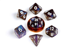 10mm Mini Dice Acrylic Polyhedral Set (24 Options): Marble with Purple Numbers