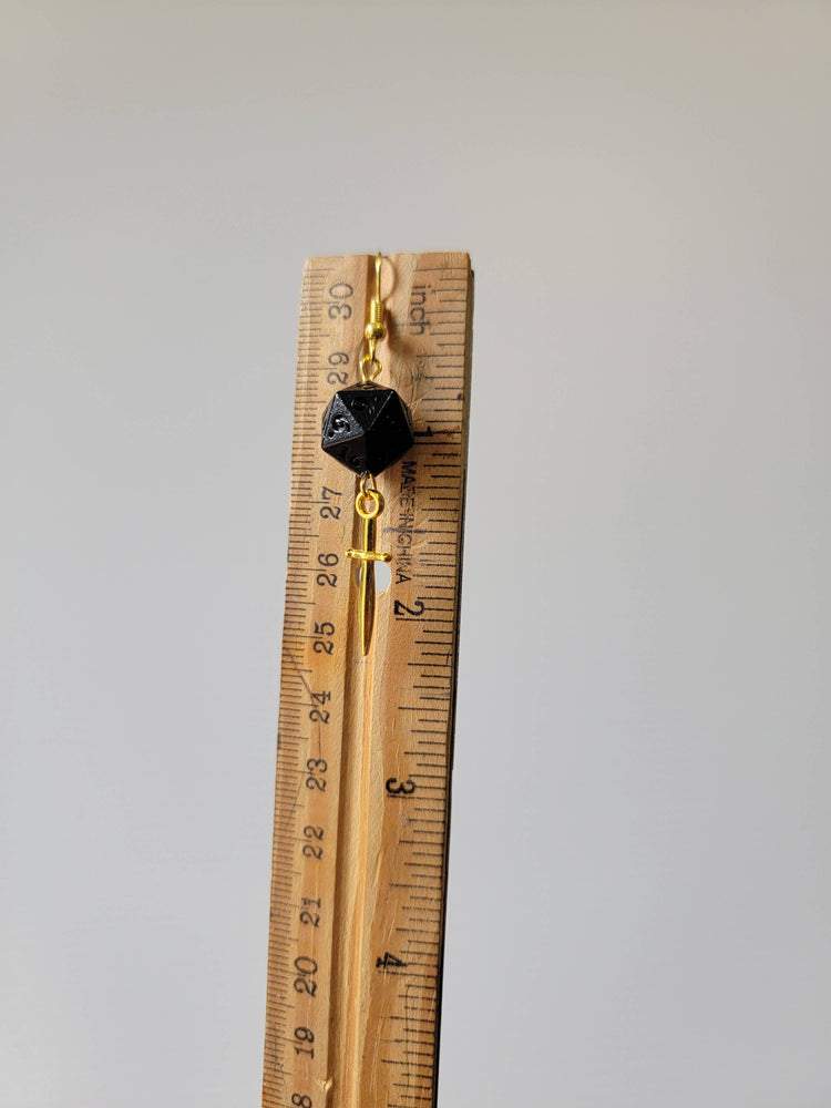 D20 Dice Earrings: Gold Daggers | Color Options | D&D Gift : Red