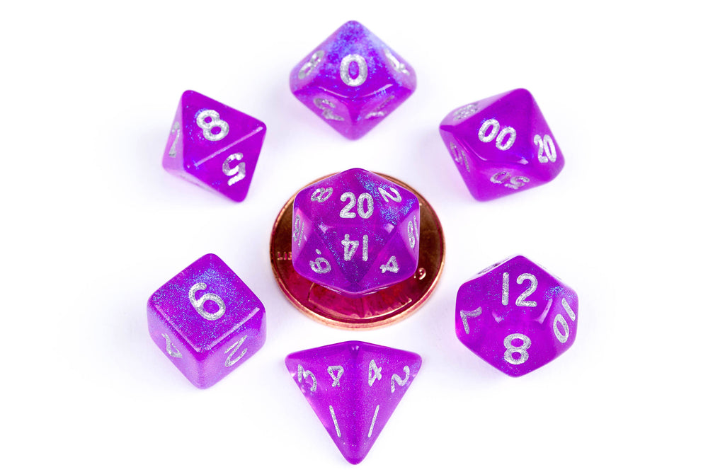 10mm Mini Dice Acrylic Polyhedral Set (24 Options): Pink and Black with White Numbers