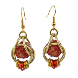 D20 Red Glitter Earrings - Mini Dice Chainmaille Jewelry: Gold-plate