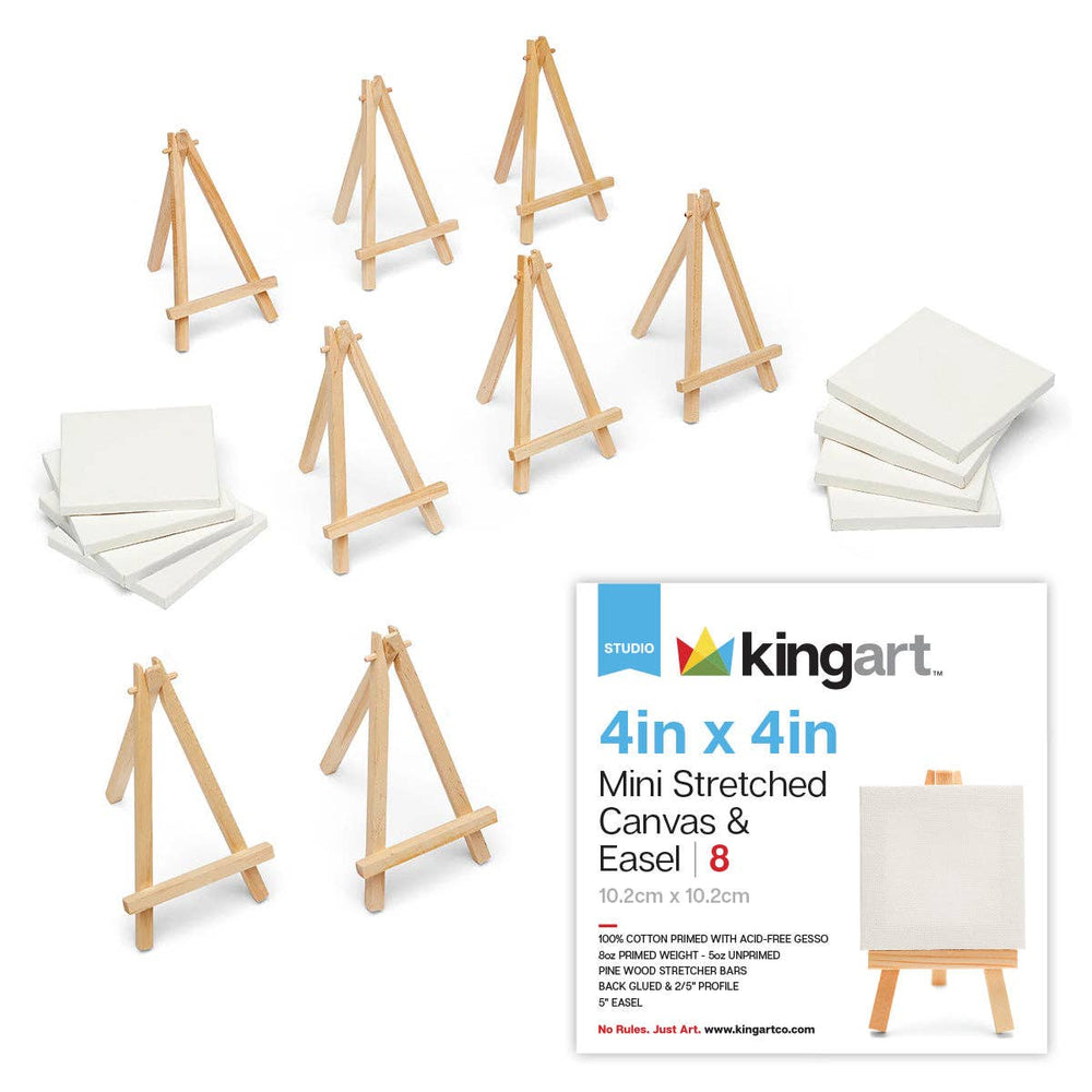 Mini Easel & Canvas Sets - 8 pcs: 3” X 3”