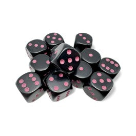Chessex 16mm d6 (12) Opaque - Black/Pink