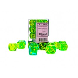 Chessex 16mm d6 (12) Gemini Translucent - Green-Teal/Yellow