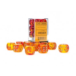 Chessex 16mm d6 (12) Gemini Translucent - Red-Yellow/Gold