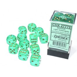 Chessex 16mm d6 (12) Luminary Borealis - Light Green/Gold