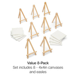 Mini Easel & Canvas Sets - 8 pcs: 3” X 3”
