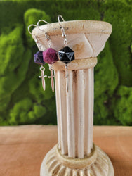 D20 Dice Earrings: Silver Daggers, Color Options | D&D Gift : Purple