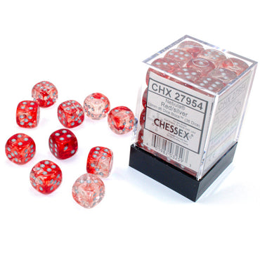 Chessex 12mm d6 (36) Nebula Luminary - Red/Silver