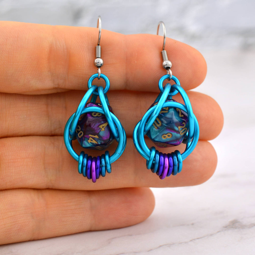 D20 Magical Butterfly Earrings - Purple & Turquoise Dice