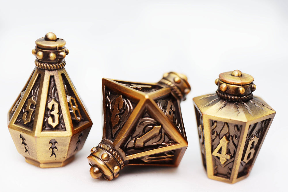 Moonlit Lantern: Golden Flames - Metal RPG Dice Set